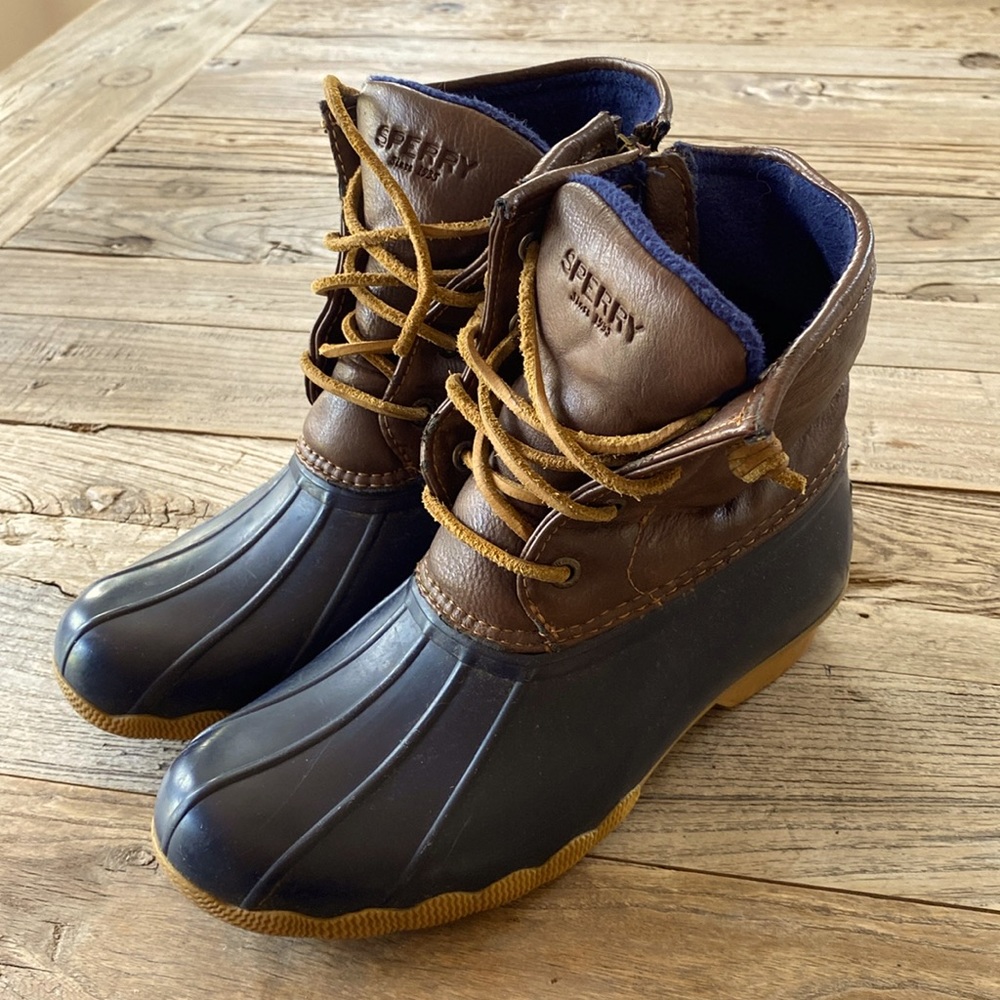Sperry saltwater navy brown duck boots girls 2